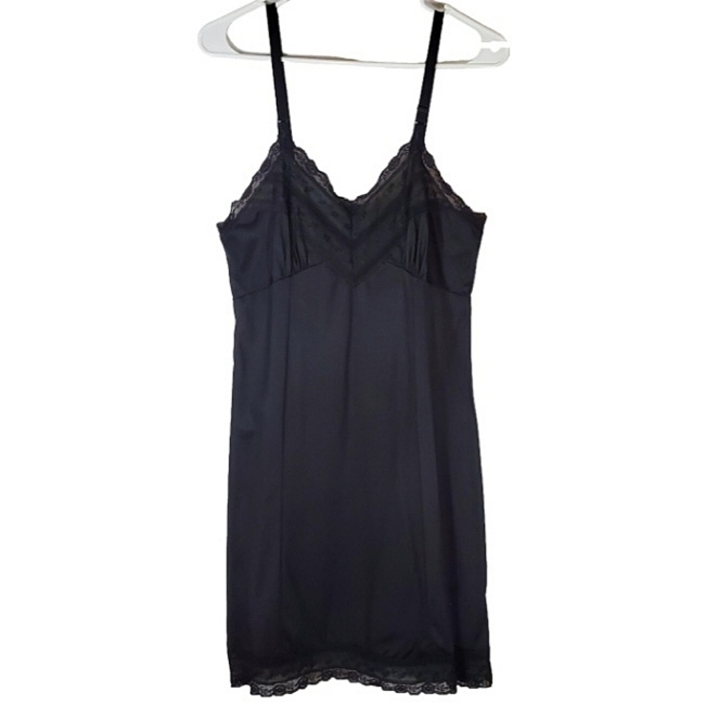 2196 * Gaymode Penneys Lace Trim Slip Nightgown Black Size 34 Pet Vintage 60s